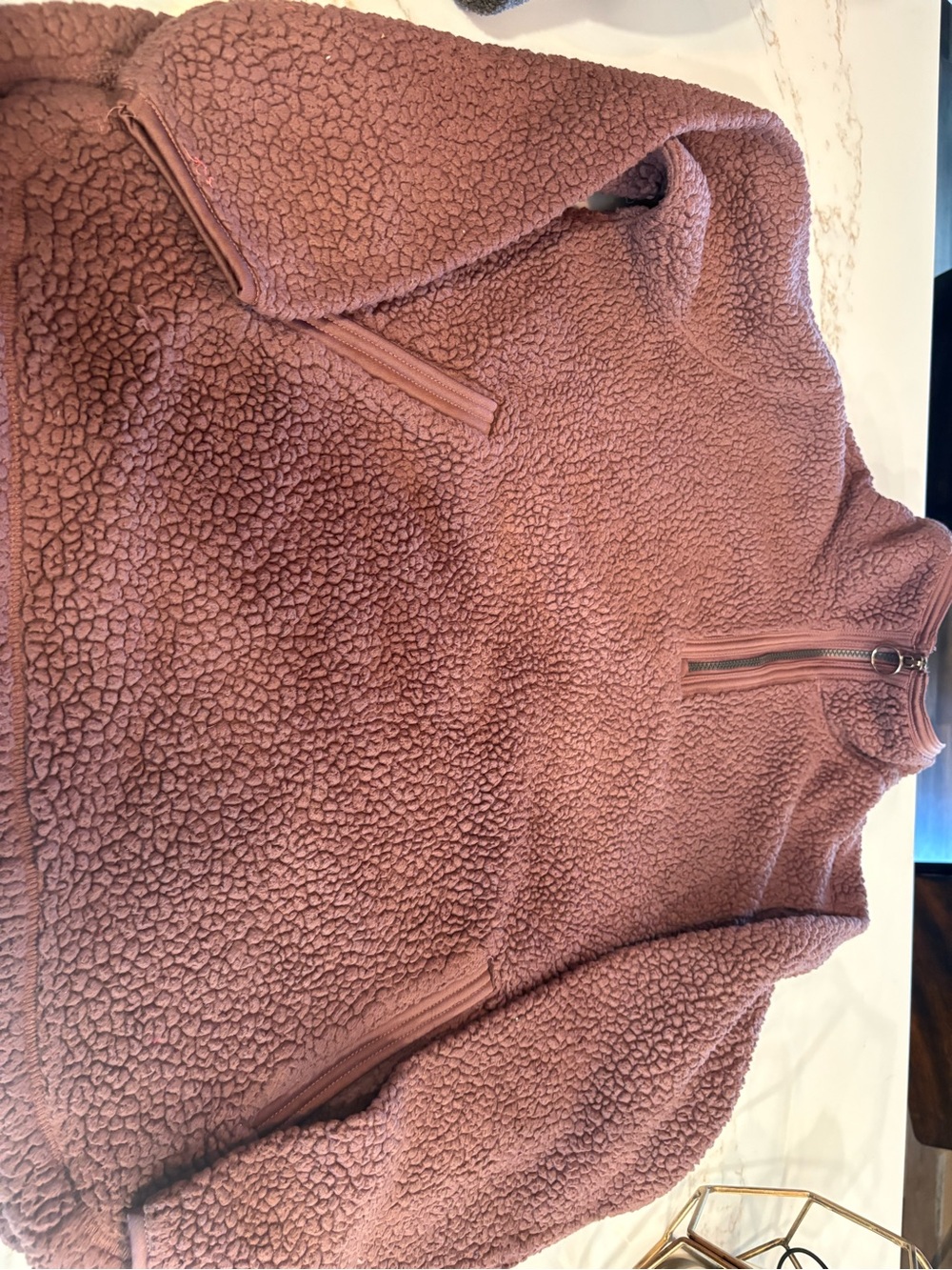 Plush Quarter-Zip Teddy Jacket in Dusty Mauve